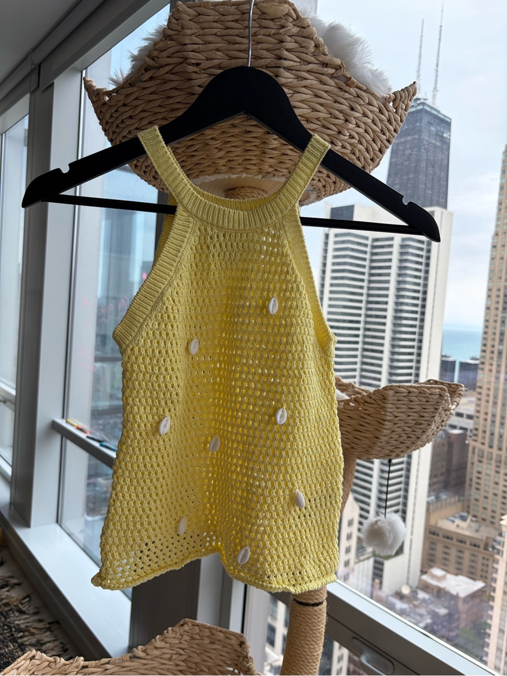 Zara Yellow Crochet Halter Tank with Shell Details